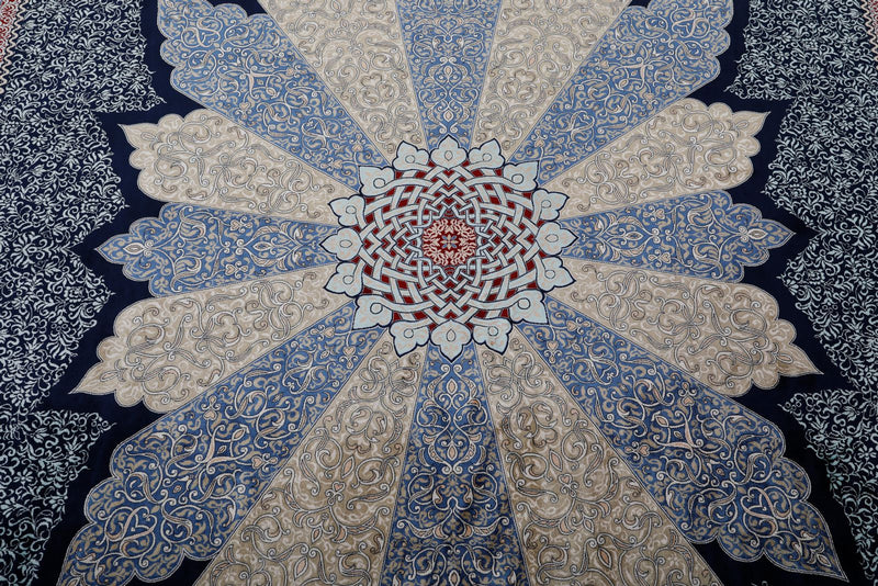 7x10 Navy and Ivory Turkish Silk Rug
