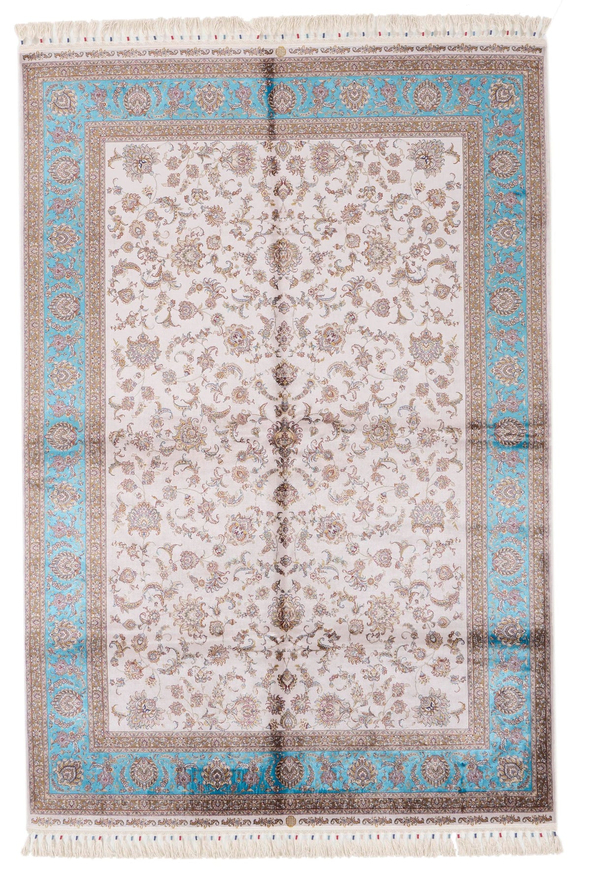 5x8 Ivory and Blue Turkish Antep Rug