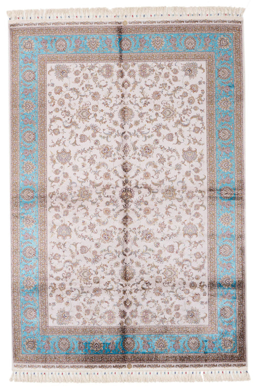 5x8 Ivory and Blue Turkish Antep Rug