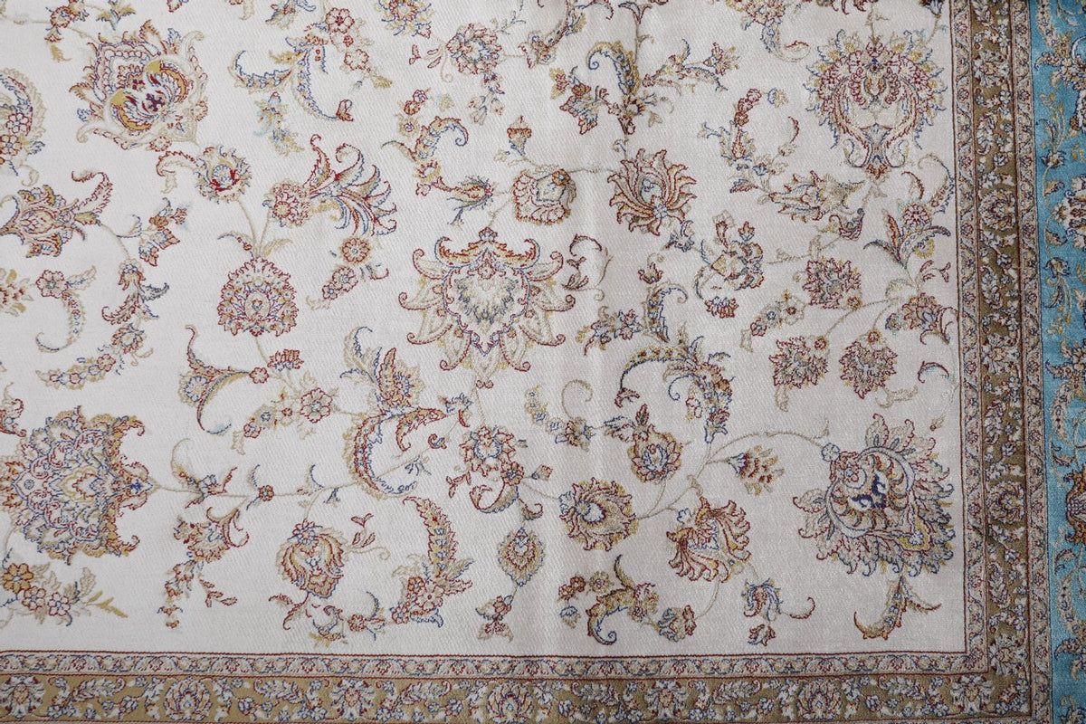 5x8 Ivory and Blue Turkish Antep Rug