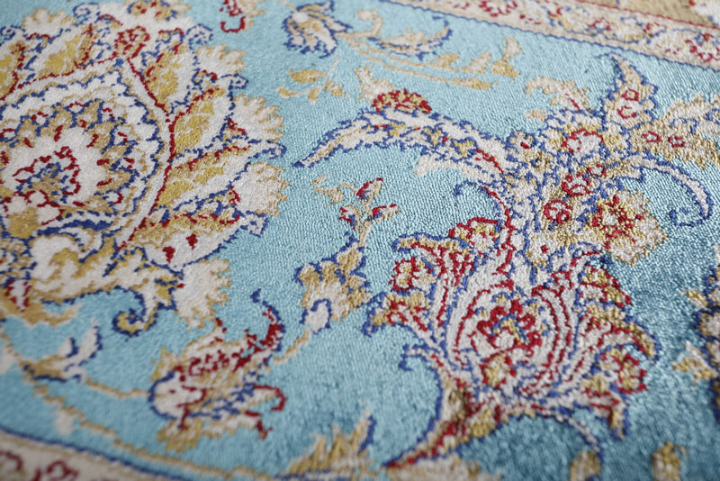 5x8 Ivory and Blue Turkish Antep Rug