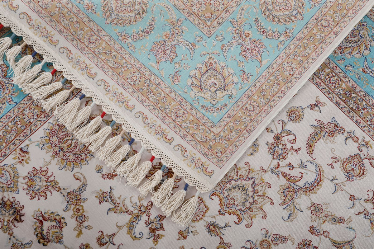 5x8 Ivory and Blue Turkish Antep Rug