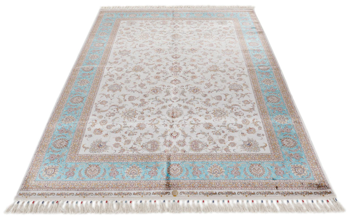 5x8 Ivory and Blue Turkish Antep Rug