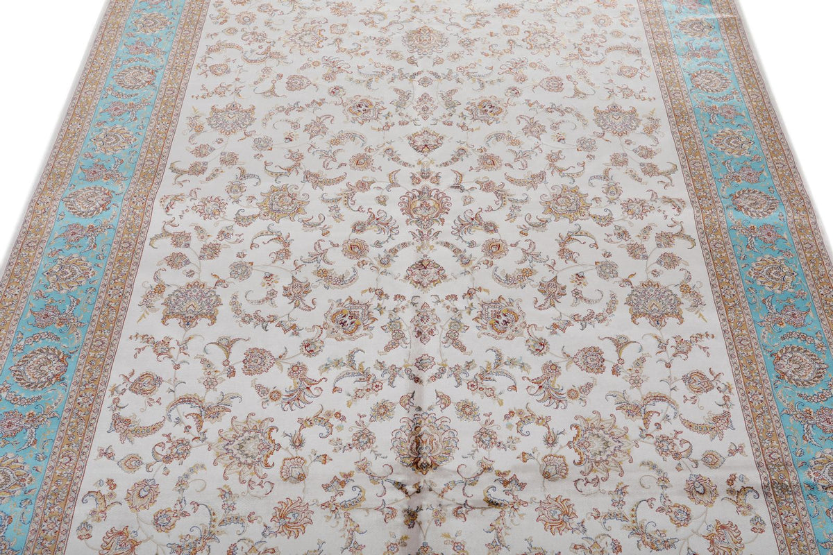 5x8 Ivory and Blue Turkish Antep Rug