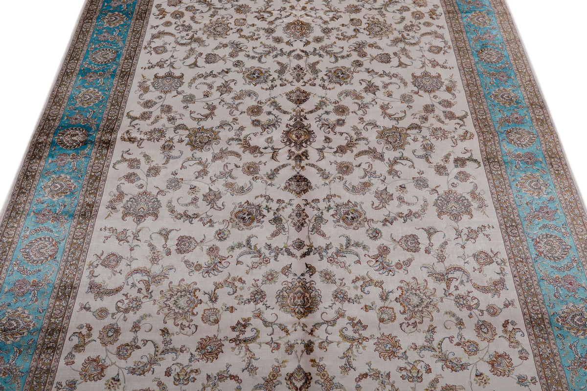 5x8 Ivory and Blue Turkish Antep Rug