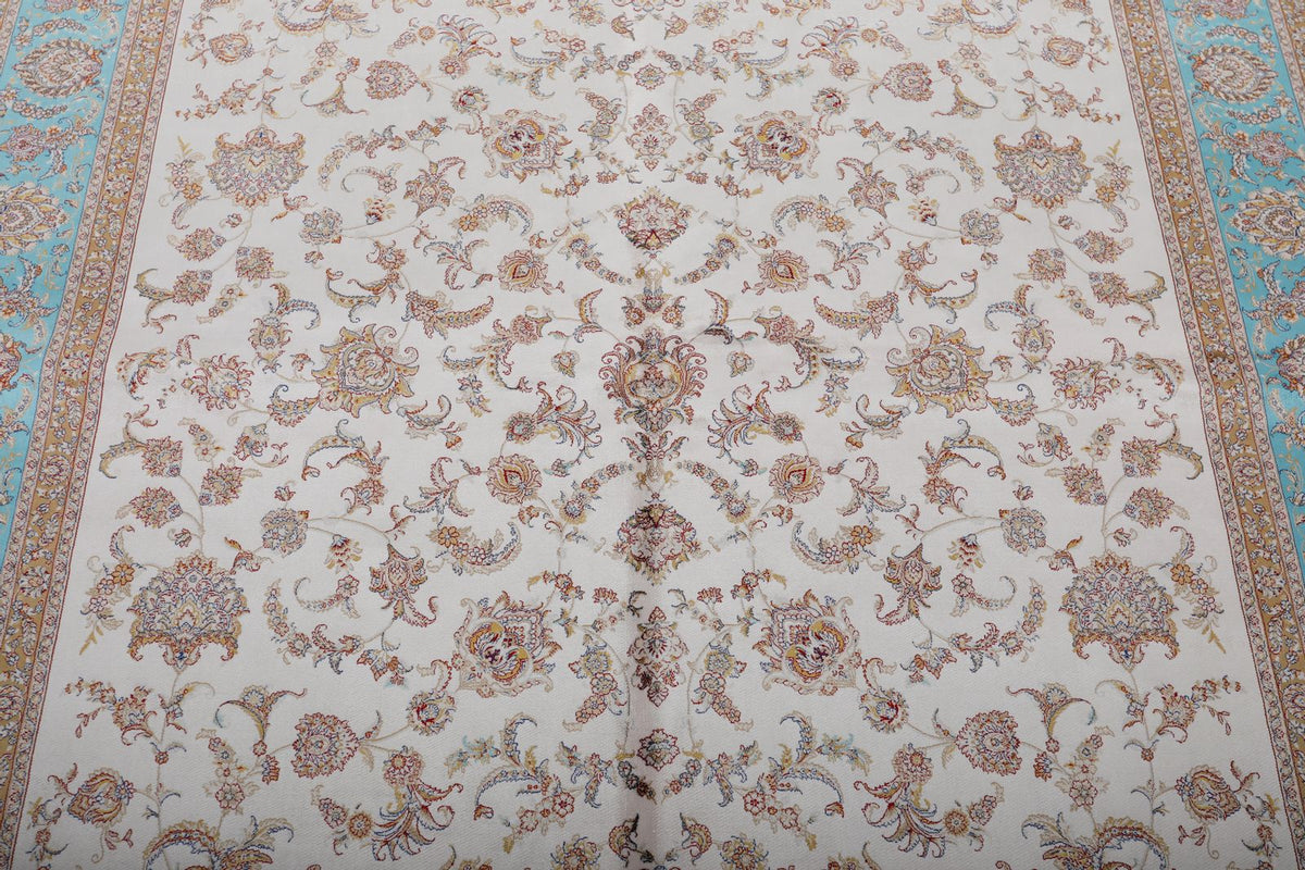 5x8 Ivory and Blue Turkish Antep Rug