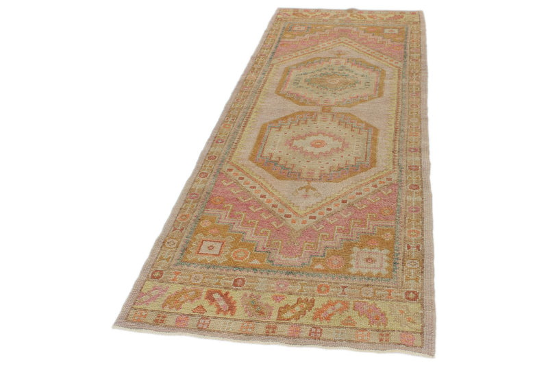 3x9 Rose and Multicolor Turkish Oushak Runner