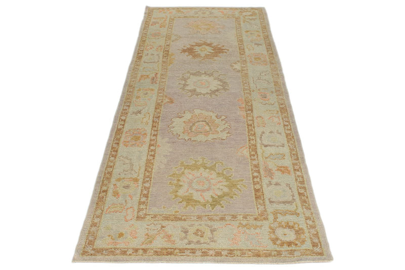 3x8 Light Purple and Light Blue Turkish Oushak Runner