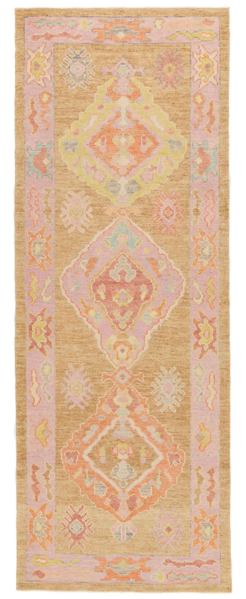 3x8 Camel and Pink Turkish Oushak Runner