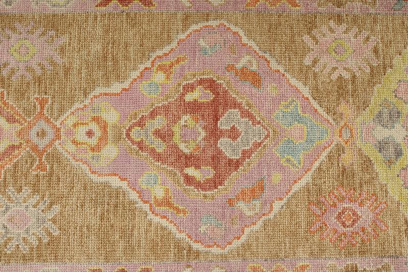 3x8 Camel and Pink Turkish Oushak Runner