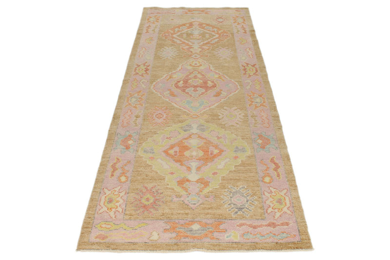 3x8 Camel and Pink Turkish Oushak Runner