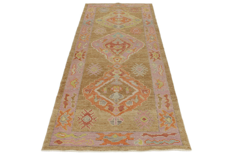 3x8 Camel and Pink Turkish Oushak Runner