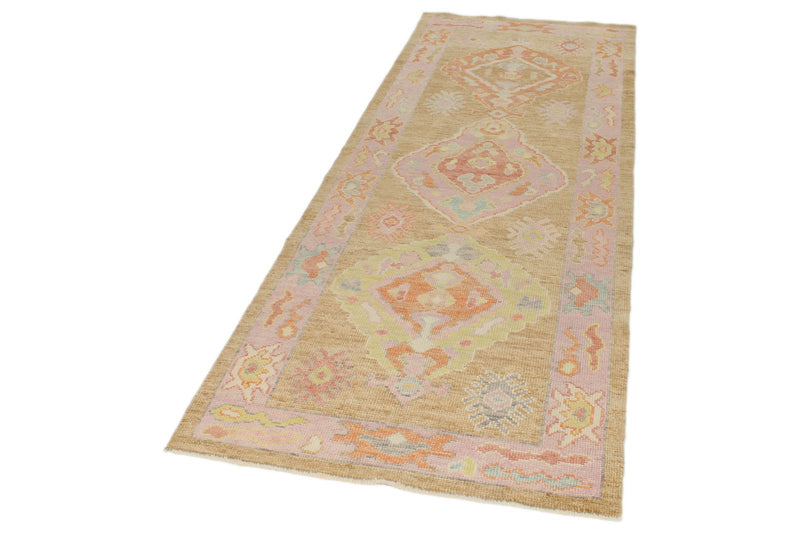 3x8 Camel and Pink Turkish Oushak Runner