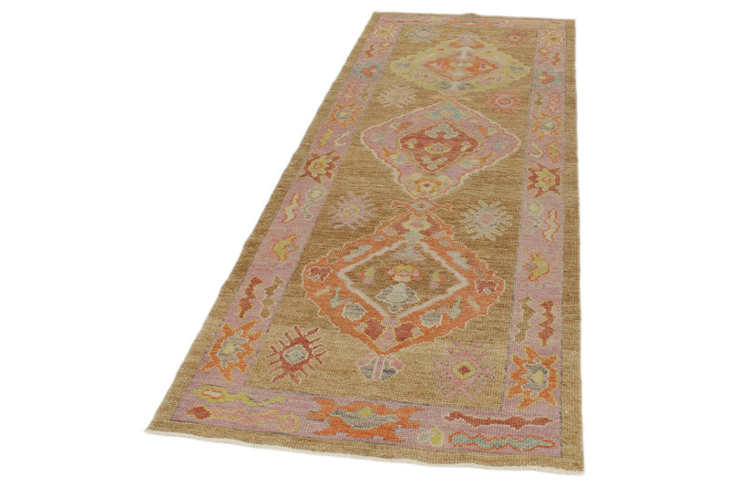 3x8 Camel and Pink Turkish Oushak Runner