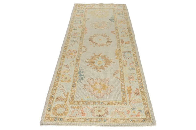 3x8 Gray and Multicolor Turkish Oushak Runner