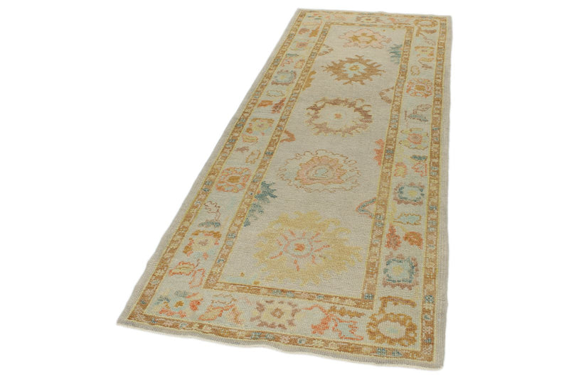 3x8 Gray and Multicolor Turkish Oushak Runner