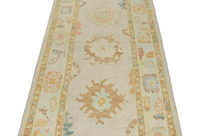 3x8 Gray and Multicolor Turkish Oushak Runner