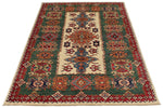 4x6 Ivory and Green Kazak Tribal Rug