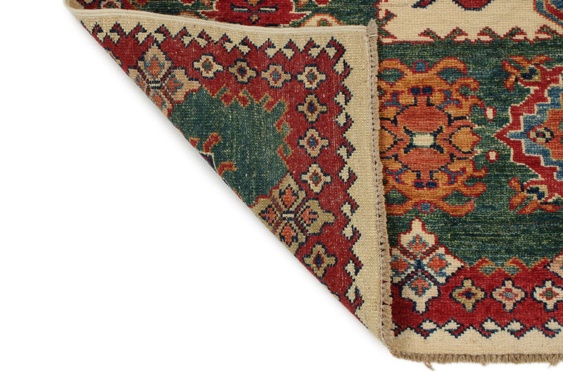 4x6 Ivory and Green Kazak Tribal Rug