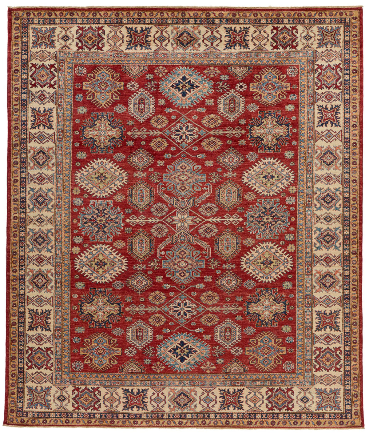 8x10 Red and Ivory Kazak Tribal Rug