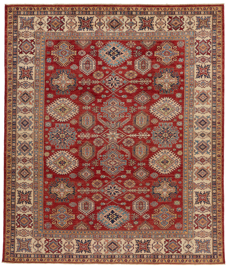8x10 Red and Ivory Kazak Tribal Rug