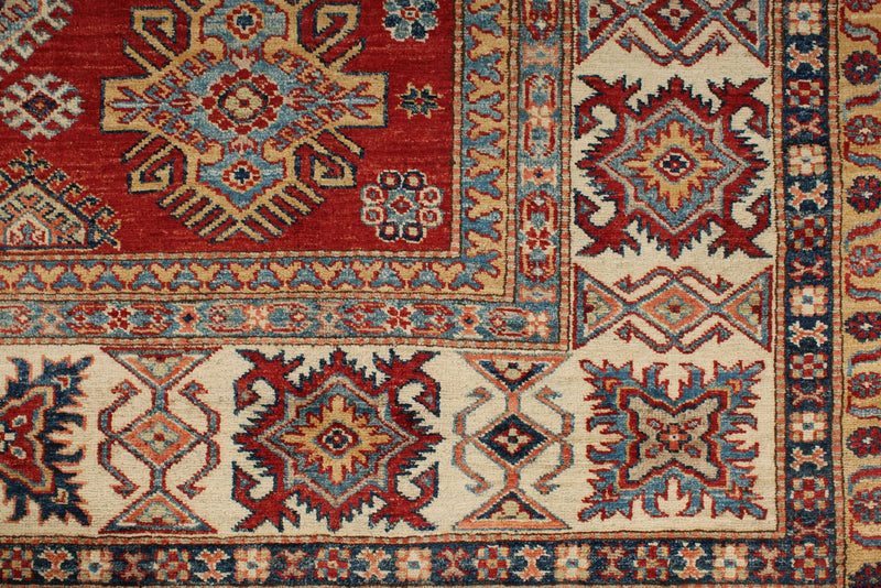 8x10 Red and Ivory Kazak Tribal Rug