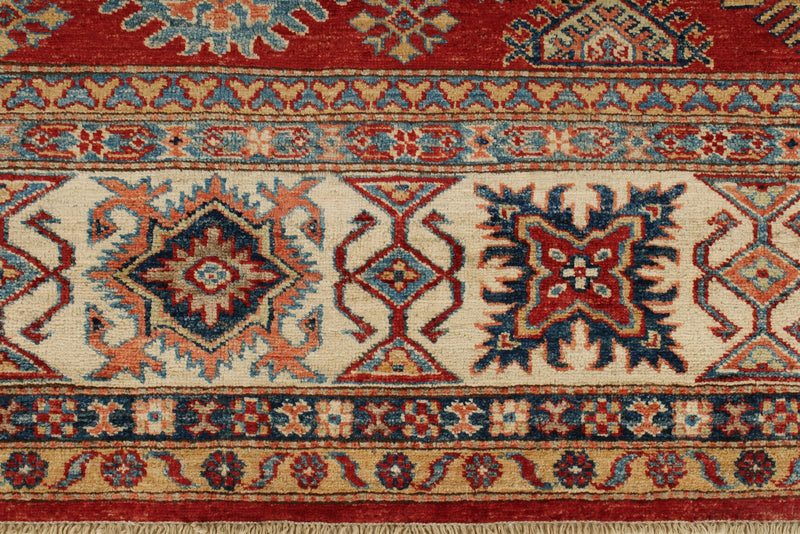 8x10 Red and Ivory Kazak Tribal Rug