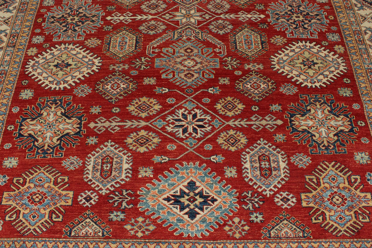 8x10 Red and Ivory Kazak Tribal Rug