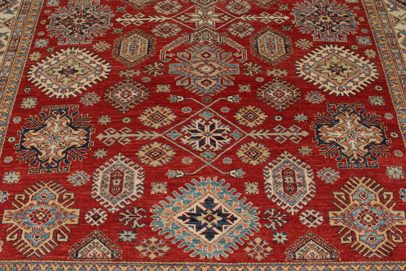 8x10 Red and Ivory Kazak Tribal Rug