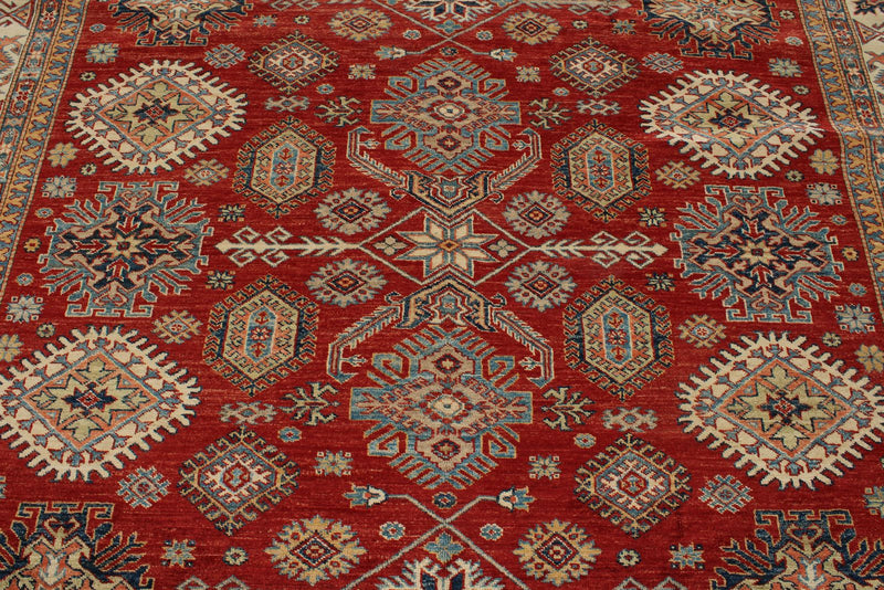 8x10 Red and Ivory Kazak Tribal Rug