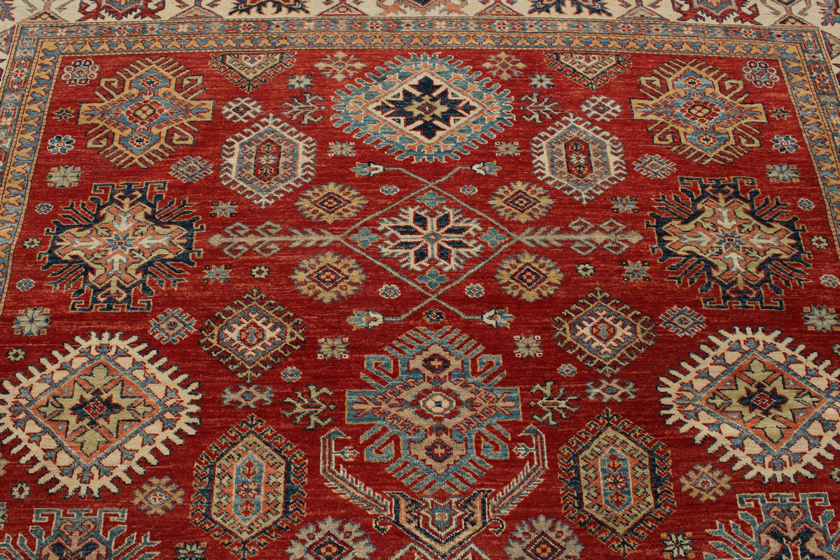8x10 Red and Ivory Kazak Tribal Rug