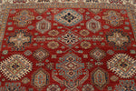 8x10 Red and Ivory Kazak Tribal Rug