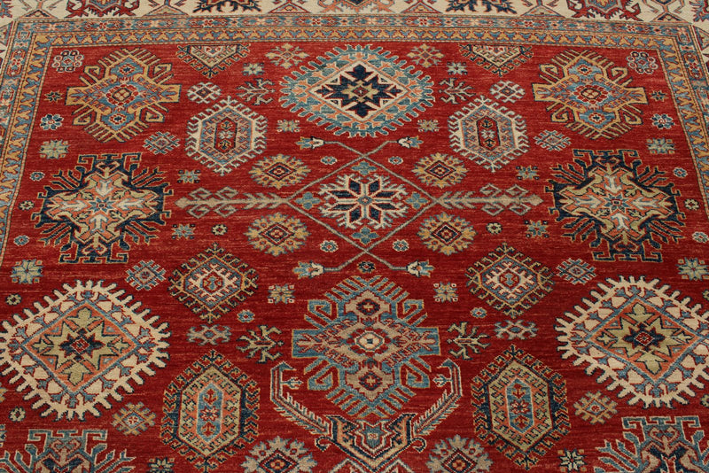 8x10 Red and Ivory Kazak Tribal Rug