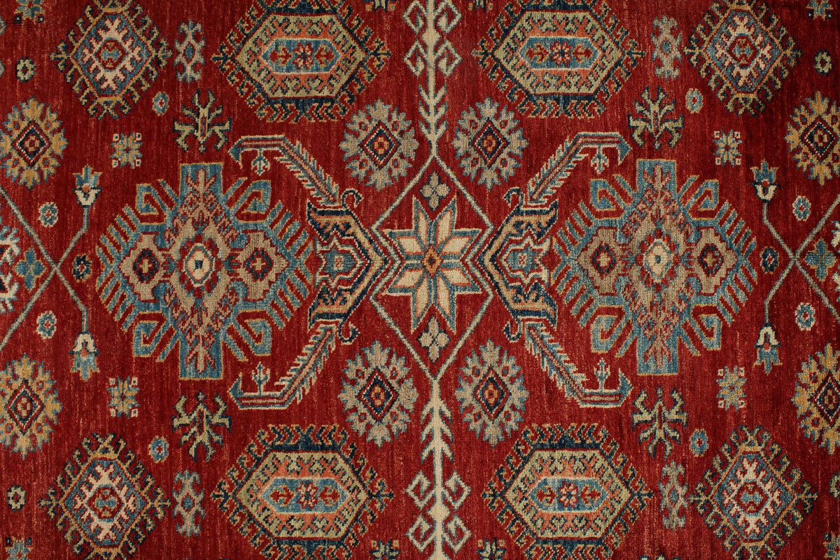 8x10 Red and Ivory Kazak Tribal Rug