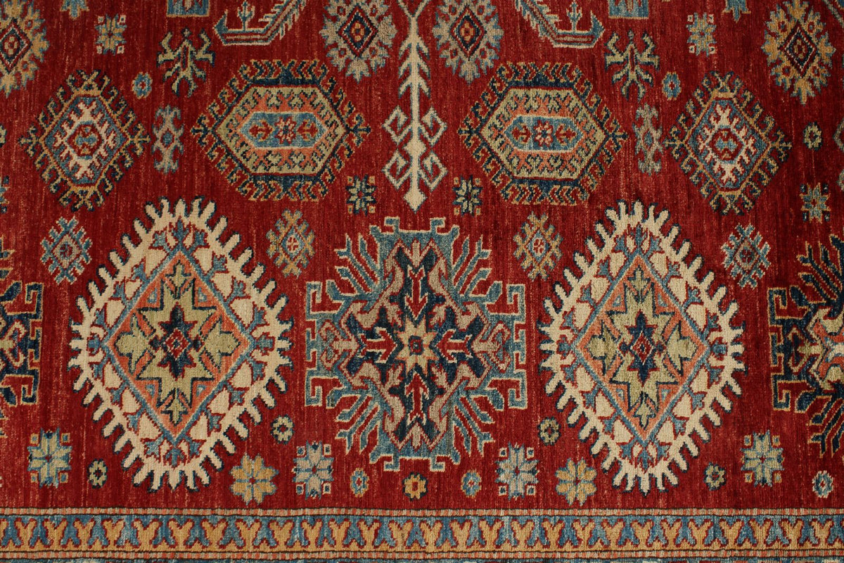 8x10 Red and Ivory Kazak Tribal Rug