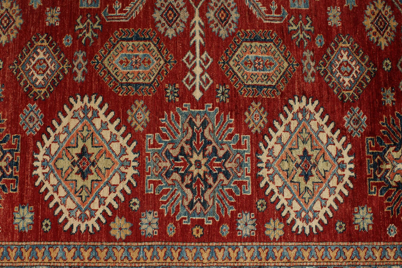 8x10 Red and Ivory Kazak Tribal Rug