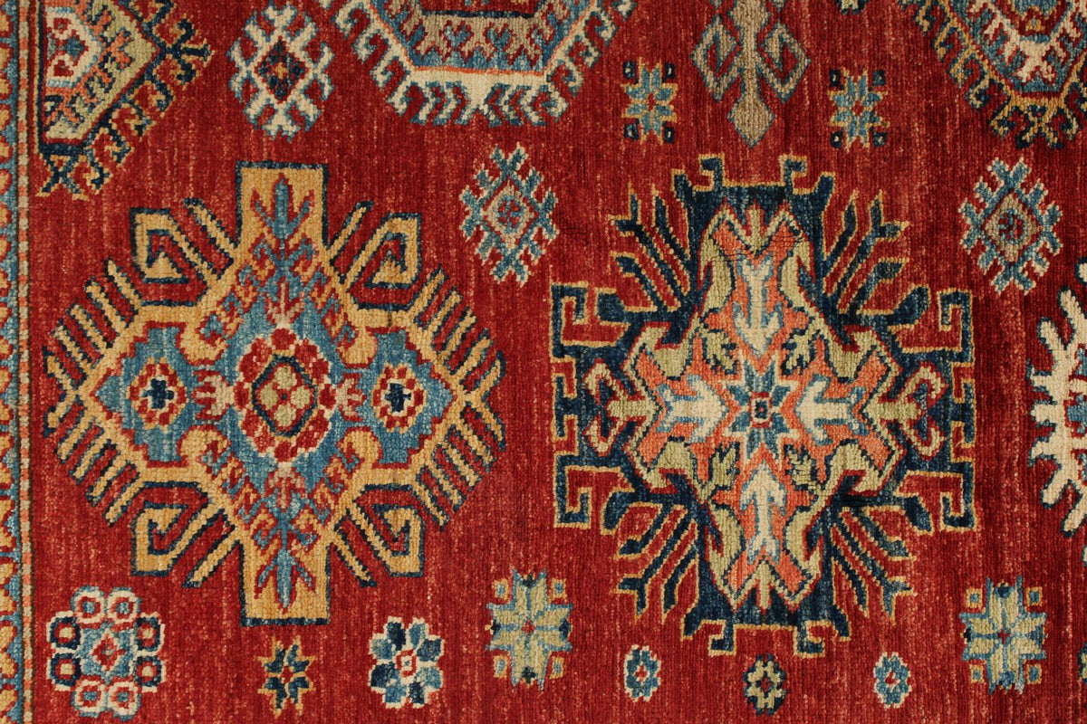 8x10 Red and Ivory Kazak Tribal Rug
