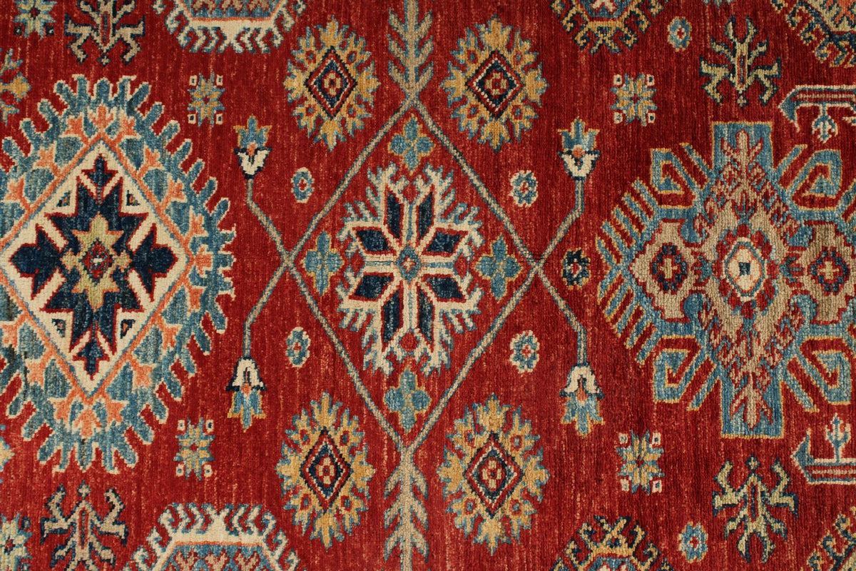 8x10 Red and Ivory Kazak Tribal Rug