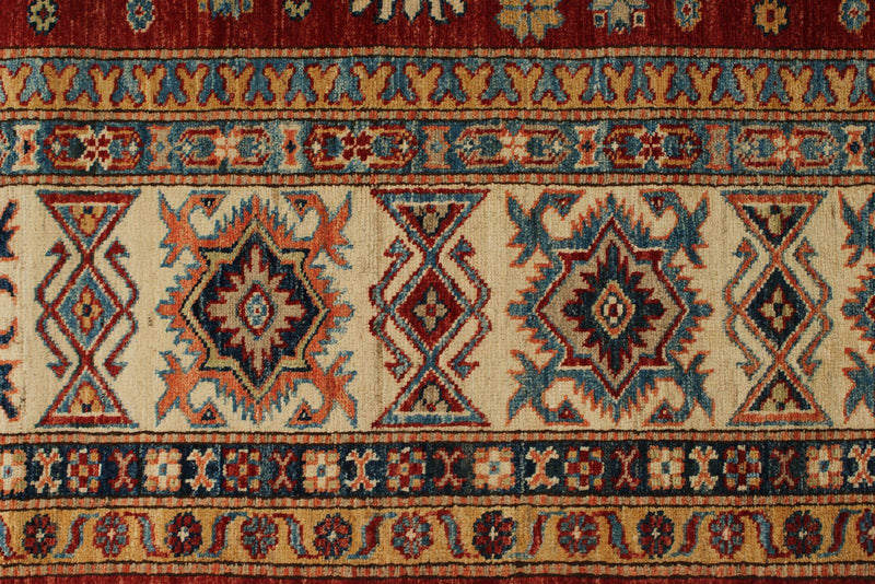 8x10 Red and Ivory Kazak Tribal Rug