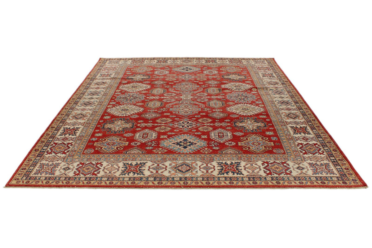 8x10 Red and Ivory Kazak Tribal Rug