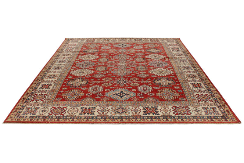 8x10 Red and Ivory Kazak Tribal Rug