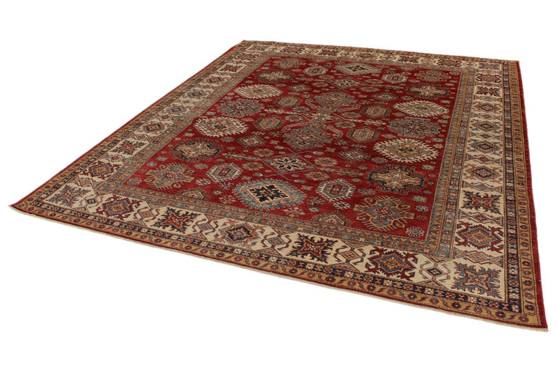 8x10 Red and Ivory Kazak Tribal Rug