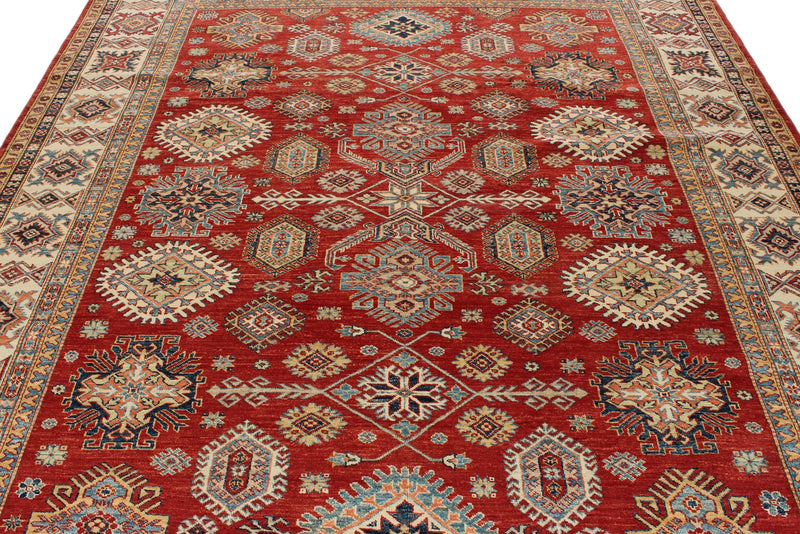 8x10 Red and Ivory Kazak Tribal Rug