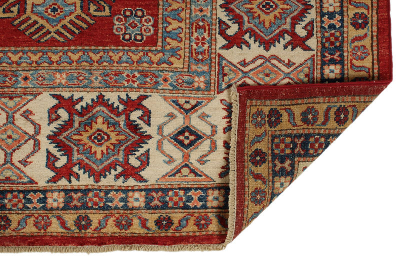 8x10 Red and Ivory Kazak Tribal Rug