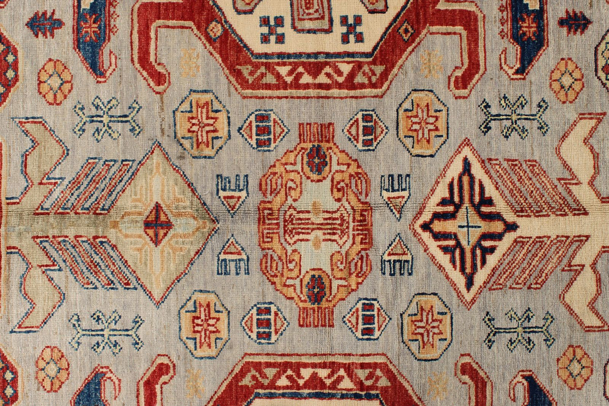 9x12 Light Gray and Multicolor Kazak Tribal Rug