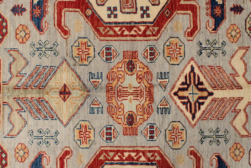 9x12 Light Gray and Multicolor Kazak Tribal Rug