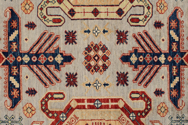 9x12 Light Gray and Multicolor Kazak Tribal Rug