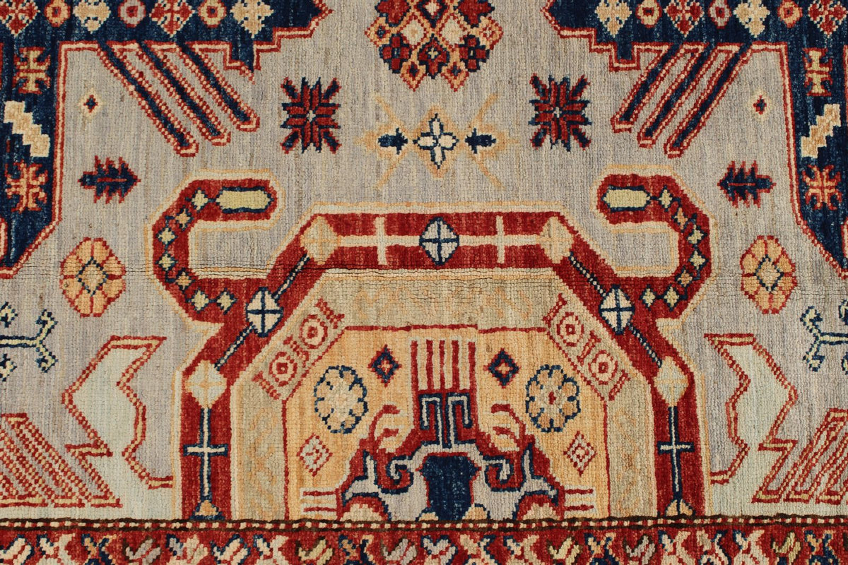 9x12 Light Gray and Multicolor Kazak Tribal Rug
