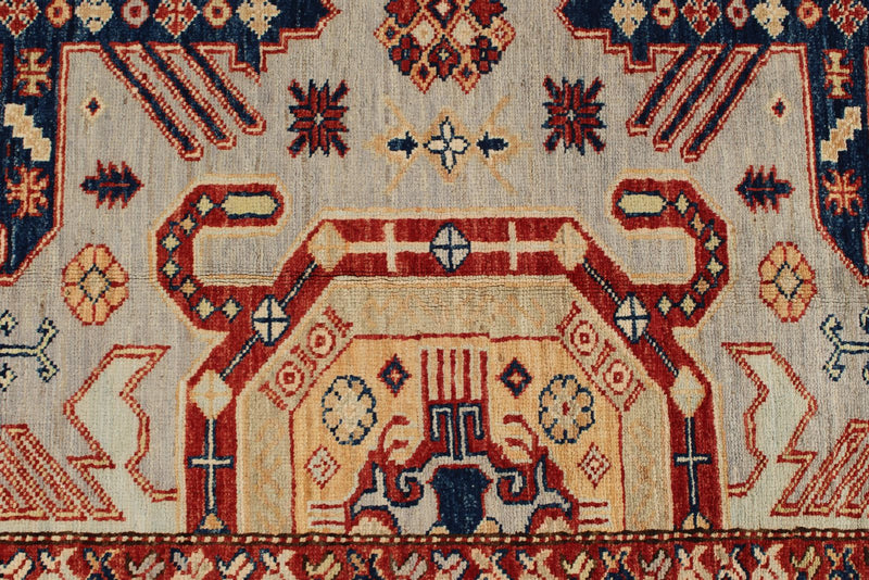9x12 Light Gray and Multicolor Kazak Tribal Rug