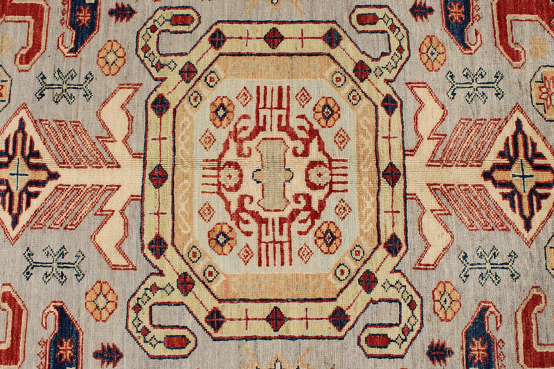 9x12 Light Gray and Multicolor Kazak Tribal Rug